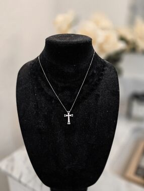 Beautiful 14K White Gold Sapphire & Diamond Cross Pendant Necklace New! ❤️